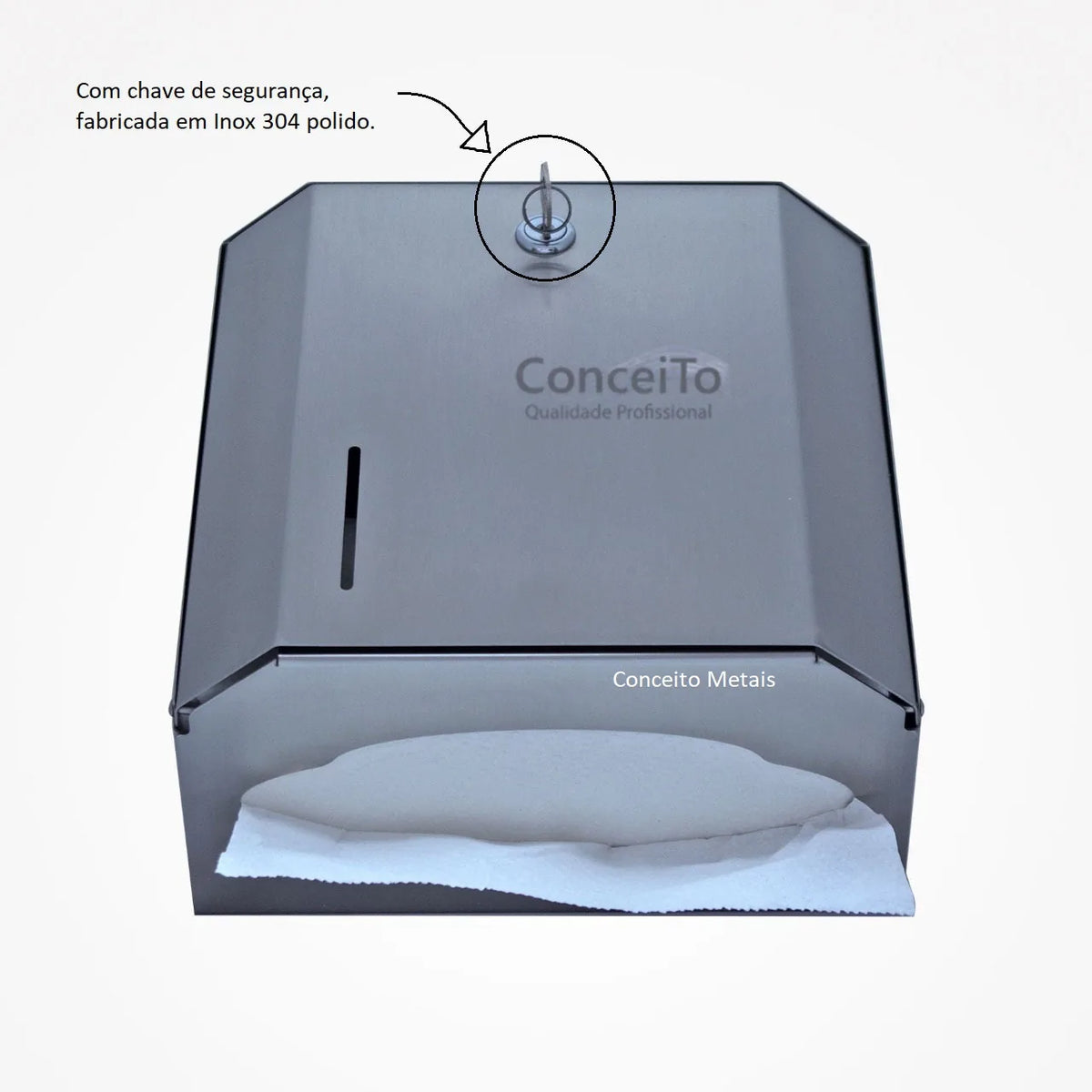 Dispensador de papel toalha interfolhas inox com chave - 10008 - Conceito Metais (foto 2)