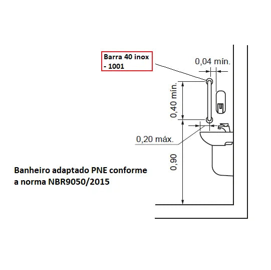 Barra de apoio para banheiro em inox reta 40cm - 1001 - Conceito Metais (foto 6)