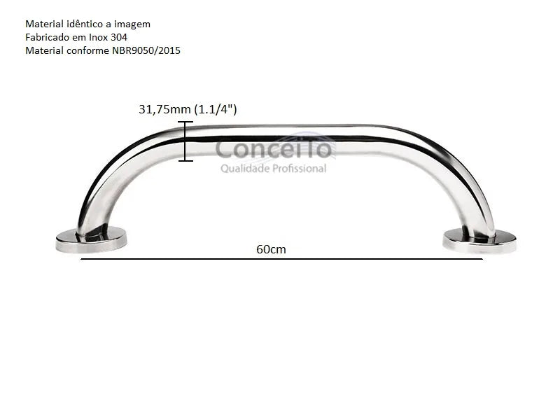 Barra de apoio para banheiro em inox reta 60cm - 1003 - Conceito Metais (foto 2)