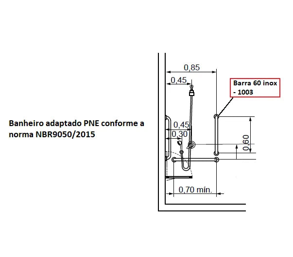 Barra de apoio para banheiro em inox reta 60cm - 1003 - Conceito Metais (foto 6)