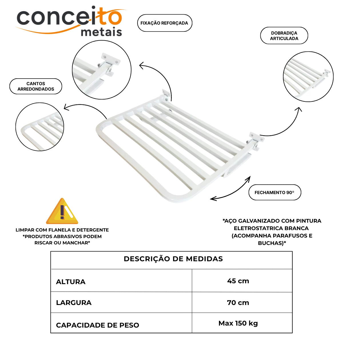 Banco articulado branco PNE 45x70 - 1024: detalhes