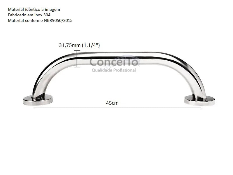 Barra de apoio para banheiro em inox reta 45cm - 1025 - Conceito Metais (foto 5)