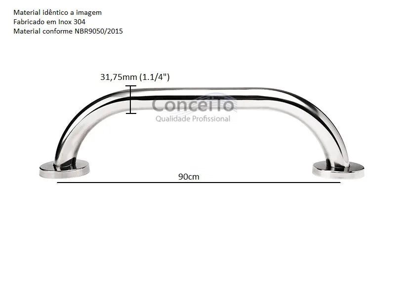 Barra de apoio para banheiro em inox reta 90cm - 1040 - Conceito Metais (foto 2)