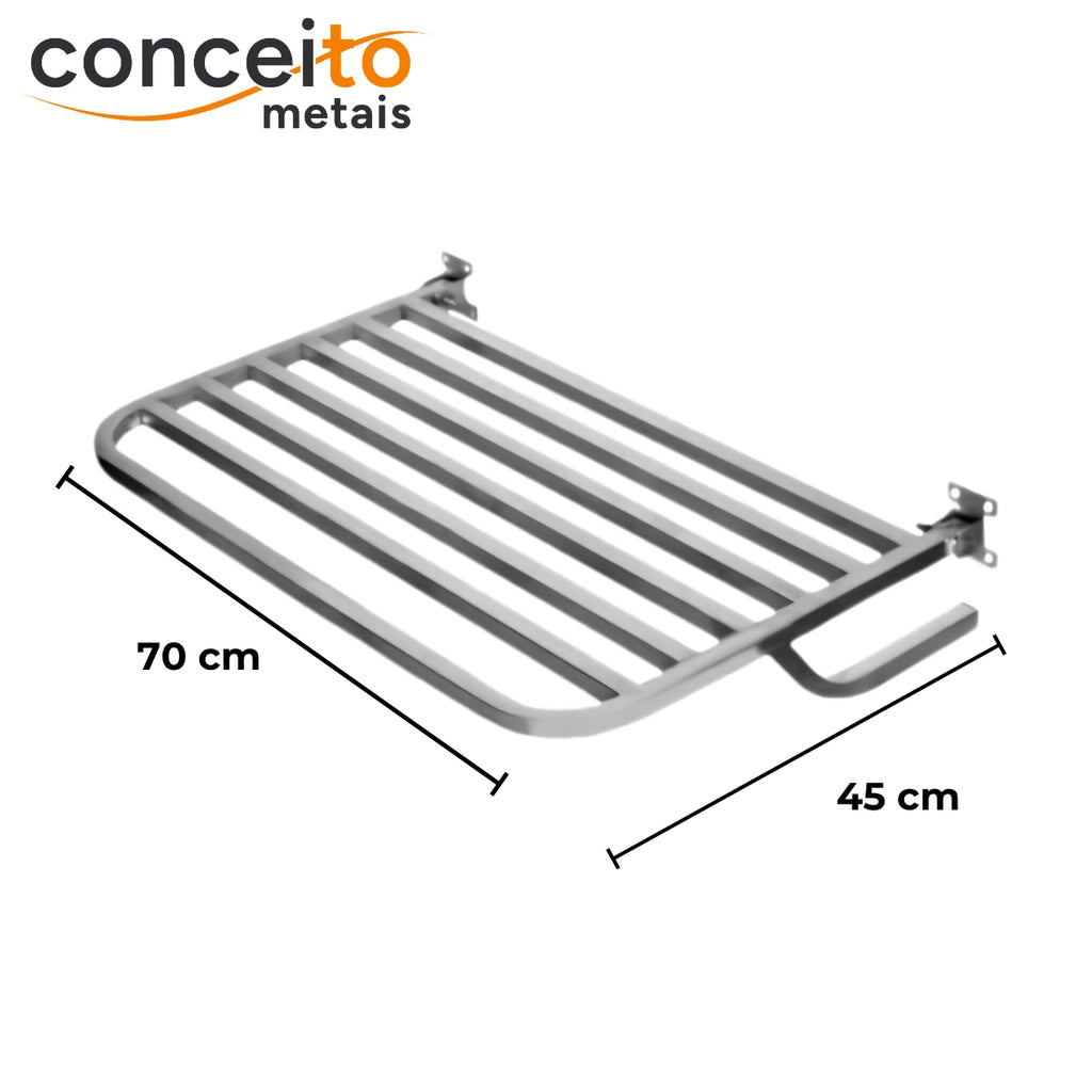 Banco articulado de inox para banheiro PNE 45x70cm - 1054: medidas 70 x 45 cm