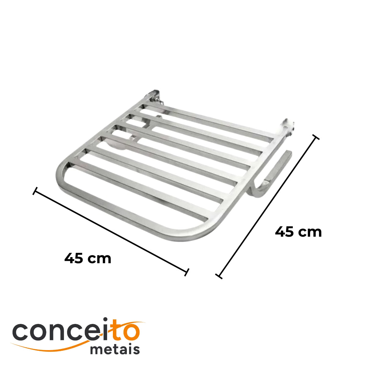 Banco articulado em inox polido PNE 45x45cm - 1055: medidas 45 x 45 cm