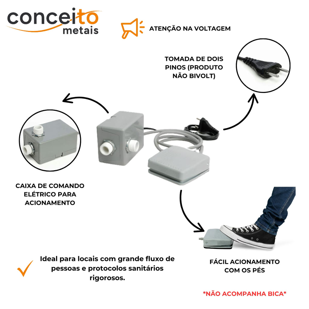 Acionador de pedal elétrico 220V com válvula solenoide - 1057: caixa de comando elétrico e acionamento com os pés