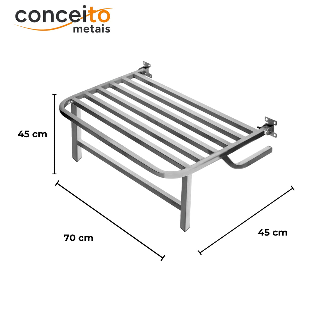 Banco articulado de inox para banheiro PNE 45x70 com pedestal - 1058: medidas