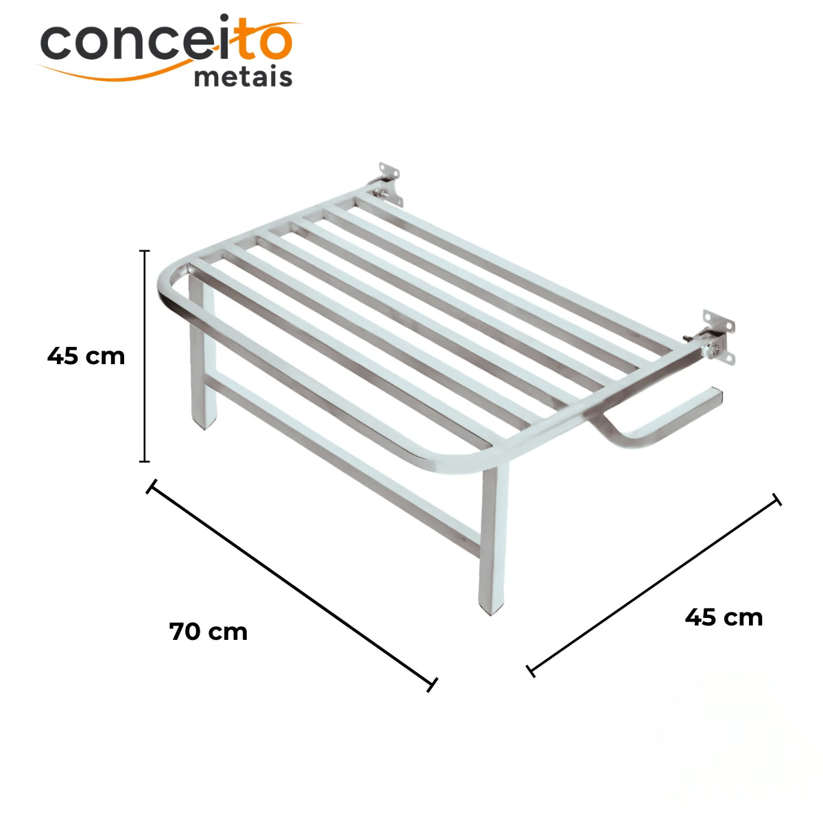 Banco articulado branco metal reforçado para banheiro PNE 45x70 com pedestal - 1059: medidas
