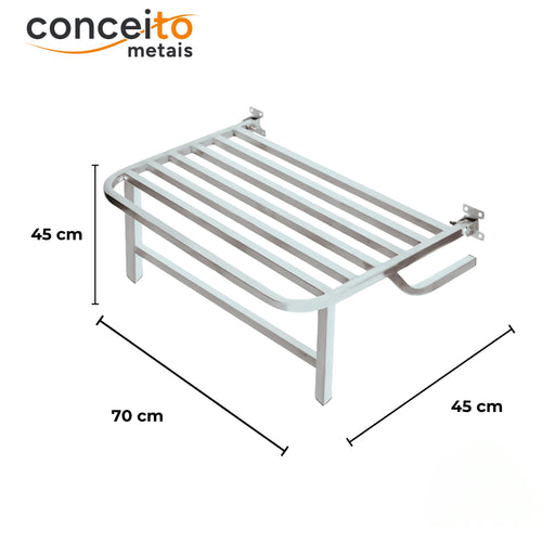 Banco articulado branco metal reforçado para banheiro PNE 45x70 com pedestal - 1059: medidas