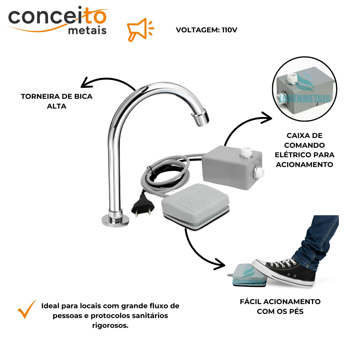 Acionador Pedal Elétrico Com Bica Para Clínicas e Locais Públicos 110v - 1062 - Conceito Metais (foto 2)