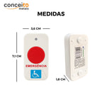 Alarme banheiro deficiente PNE audiovisual sem fio - 1112: medidas do acionador