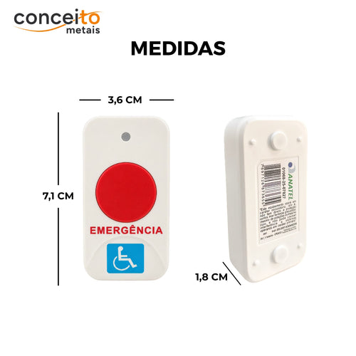 Alarme banheiro deficiente PNE audiovisual sem fio - 1112: medidas do acionador