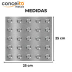 Piso tátil alerta em chapa inox escovado - 1121: medidas 25 x 25 cm