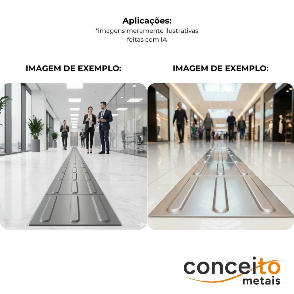 Piso tátil direcional em chapa inox escovado - 1124: aplicações