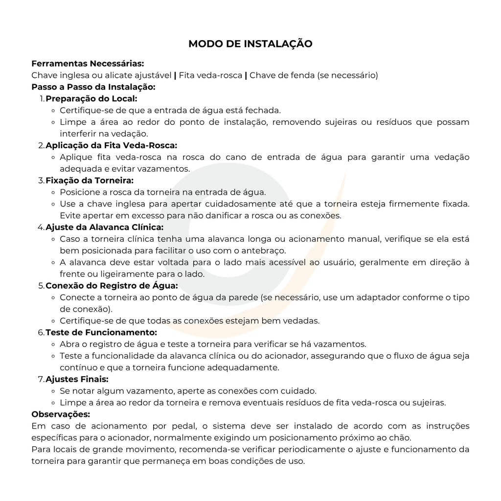 Torneira clínica alavanca metal reforçada bica móvel de mesa 1/4 volta - 12003: modo de instalação
