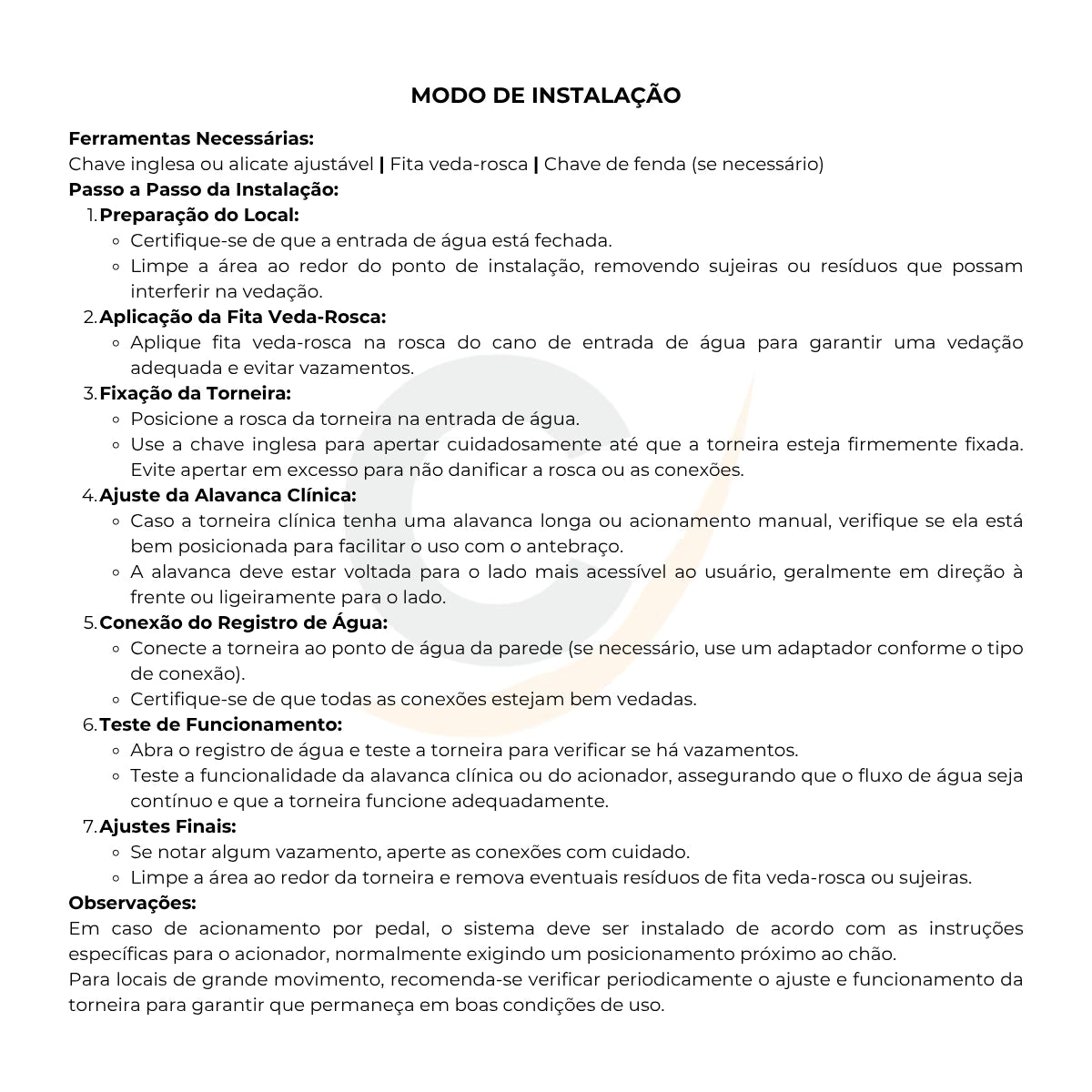 Torneira clínica alavanca metal reforçada bica móvel de mesa 1/4 volta - 12003: modo de instalação