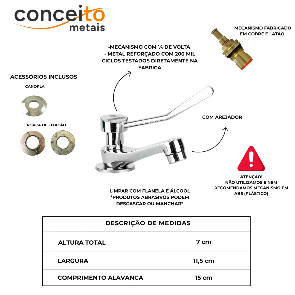 Torneira clínica hospitalar cotovelo em metal 11,5 cm - 12036: detalhes e acessórios