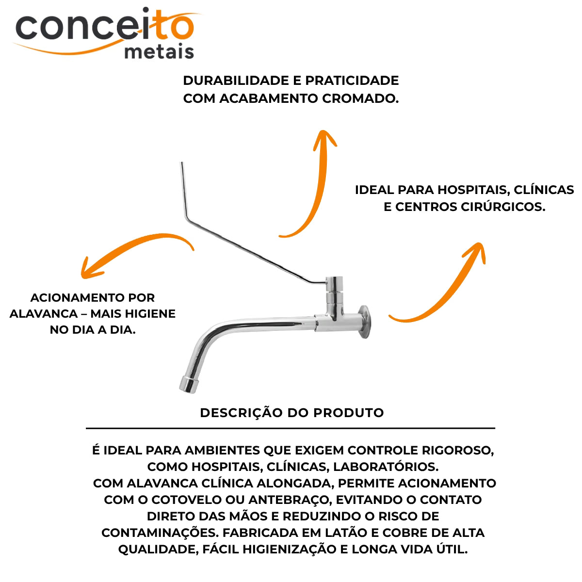 Torneira clínica extra longa parede - 12038: durabilidade e descrição do produto
