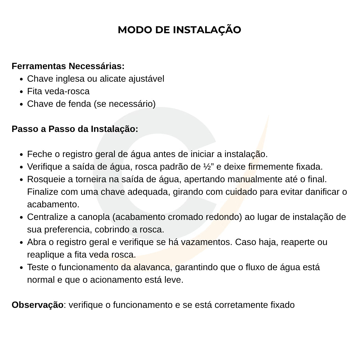 Torneira clínica extra longa parede - 12038: modo de instalação