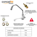 Torneira clínica alavanca mesa bica móvel altura 24 cm - 12039: detalhes e acessórios