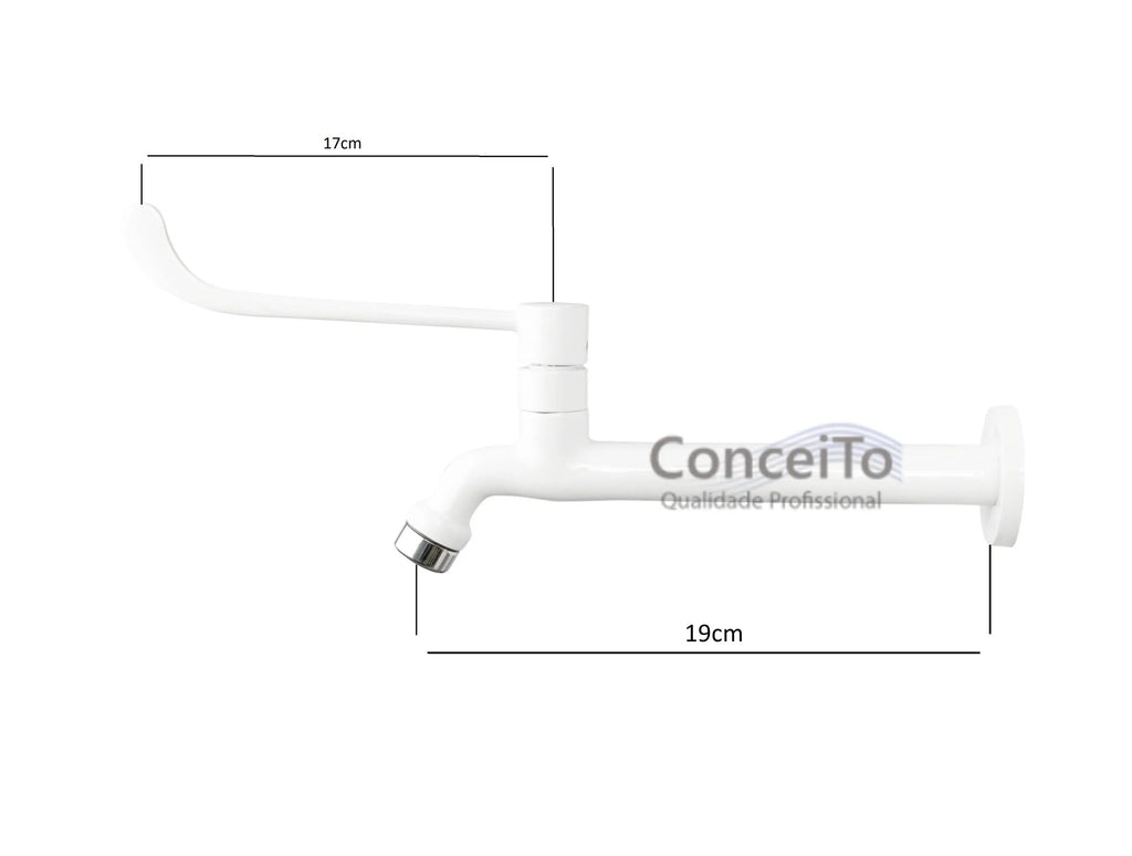 Torneira hospitalar de metal branca de parede 19cm - 12053 - Conceito Metais (foto 4)