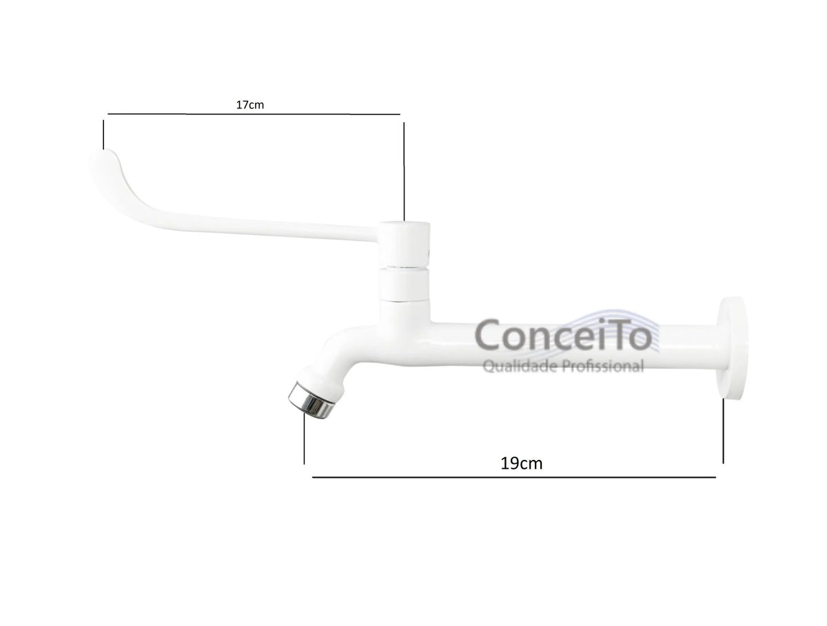 Torneira hospitalar de metal branca de parede 19cm - 12053 - Conceito Metais (foto 4)