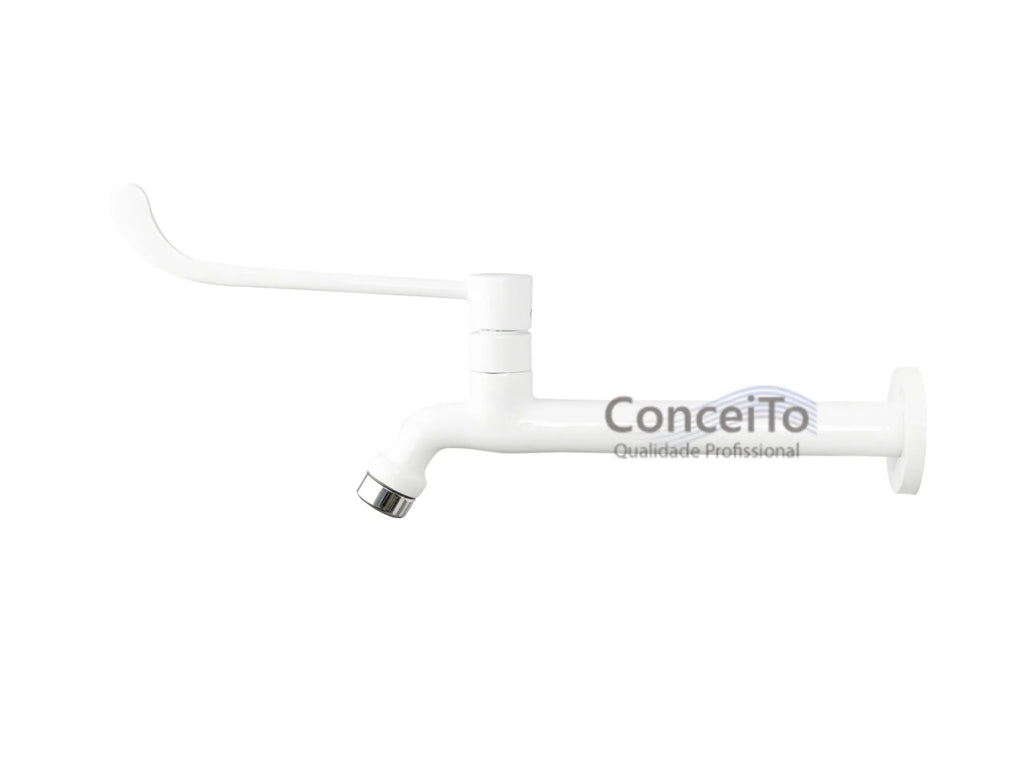 Torneira hospitalar de metal branca de parede 22cm - 12054 - Conceito Metais