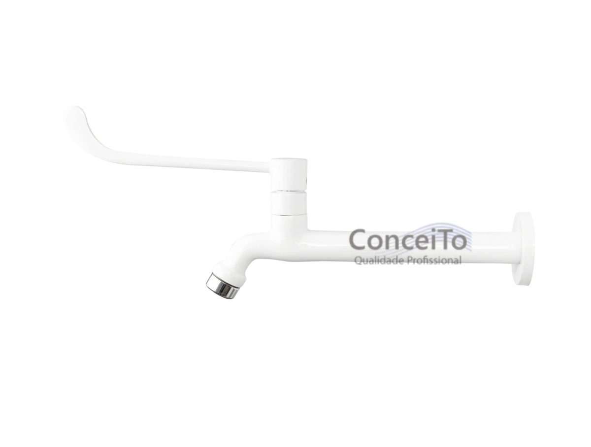 Torneira hospitalar de metal branca de parede 22cm - 12054 - Conceito Metais