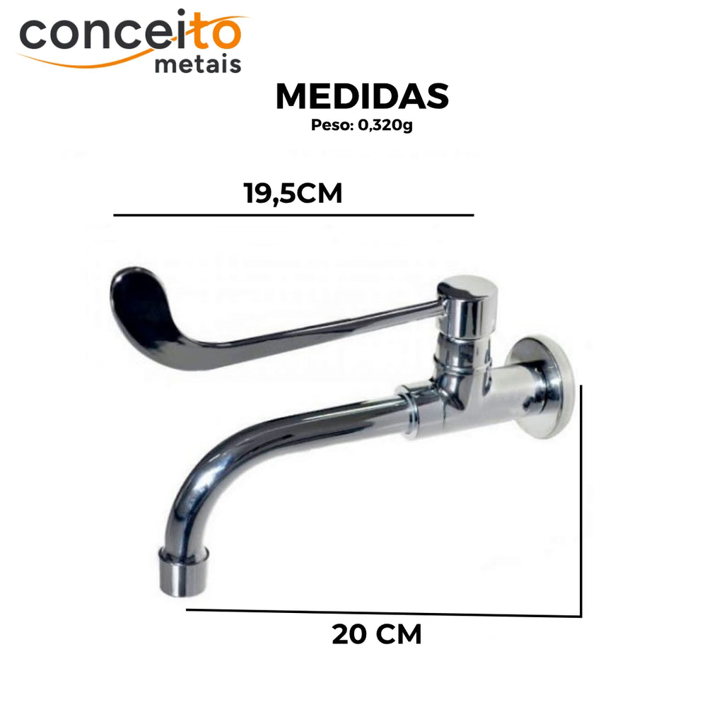 Torneira clínica alavanca de parede bica móvel - 12093: medidas 19,5 x 20 cm