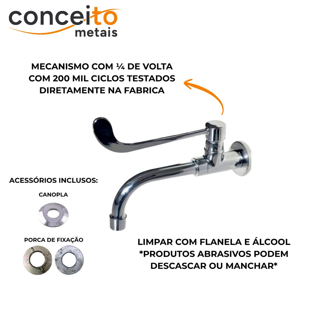 Torneira clínica alavanca de parede bica móvel - 12093: mecanismo de 1/4 de volta e acessórios inclusos