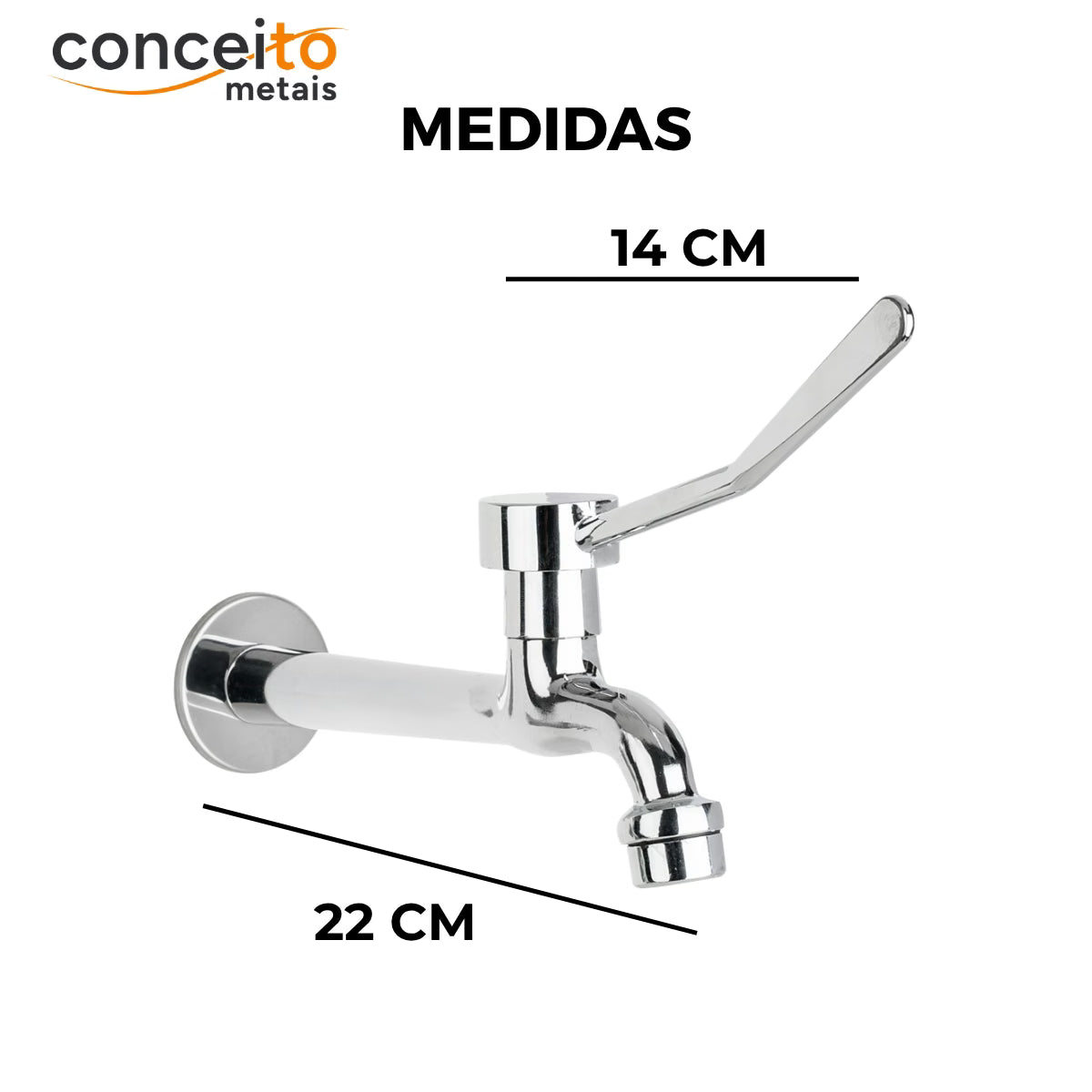 Torneira clínica de parede com arejador fixo 22cm - 12162: medidas