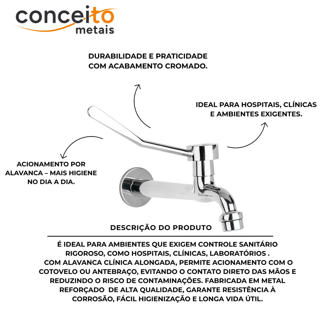 Torneira clínica de parede com arejador fixo 22cm - 12162: descrição do produto