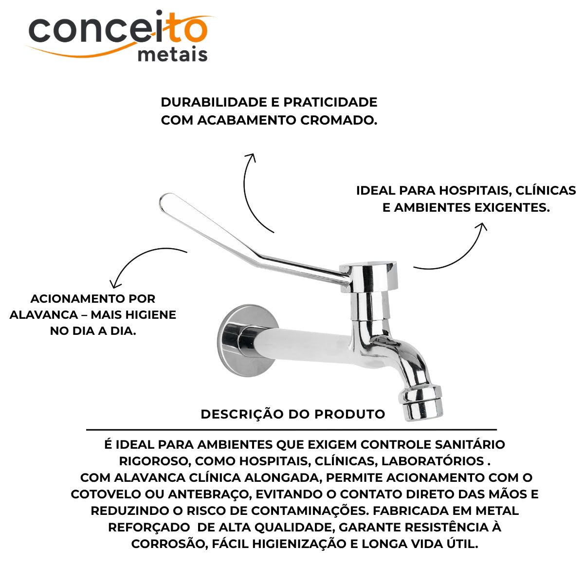 Torneira clínica de parede com arejador fixo 22cm - 12162: descrição do produto