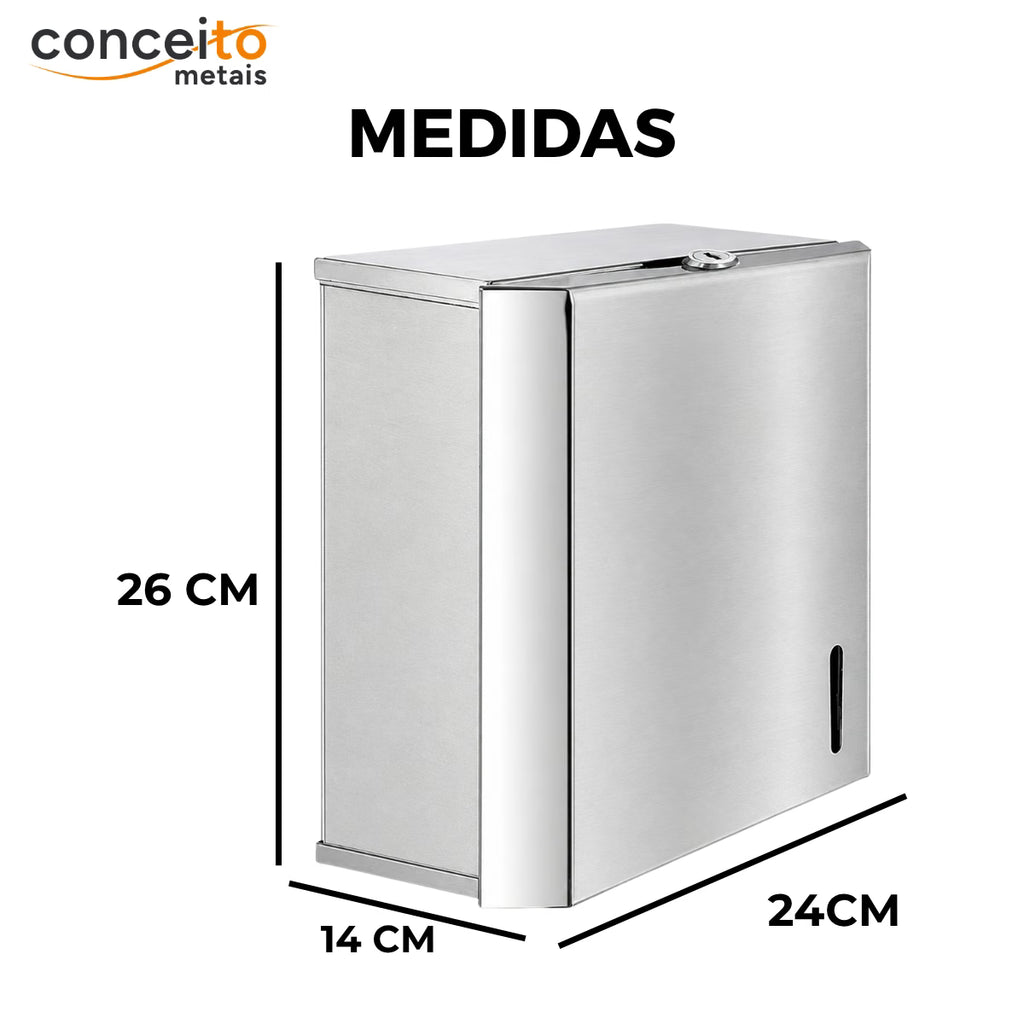 Toalheiro inox interfolhas com trava - 12182: medidas
