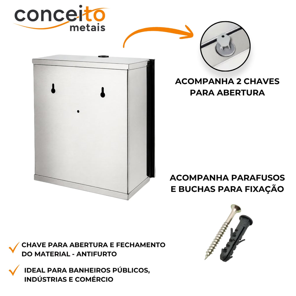 Toalheiro inox interfolhas com trava - 12182: fixação e acessórios