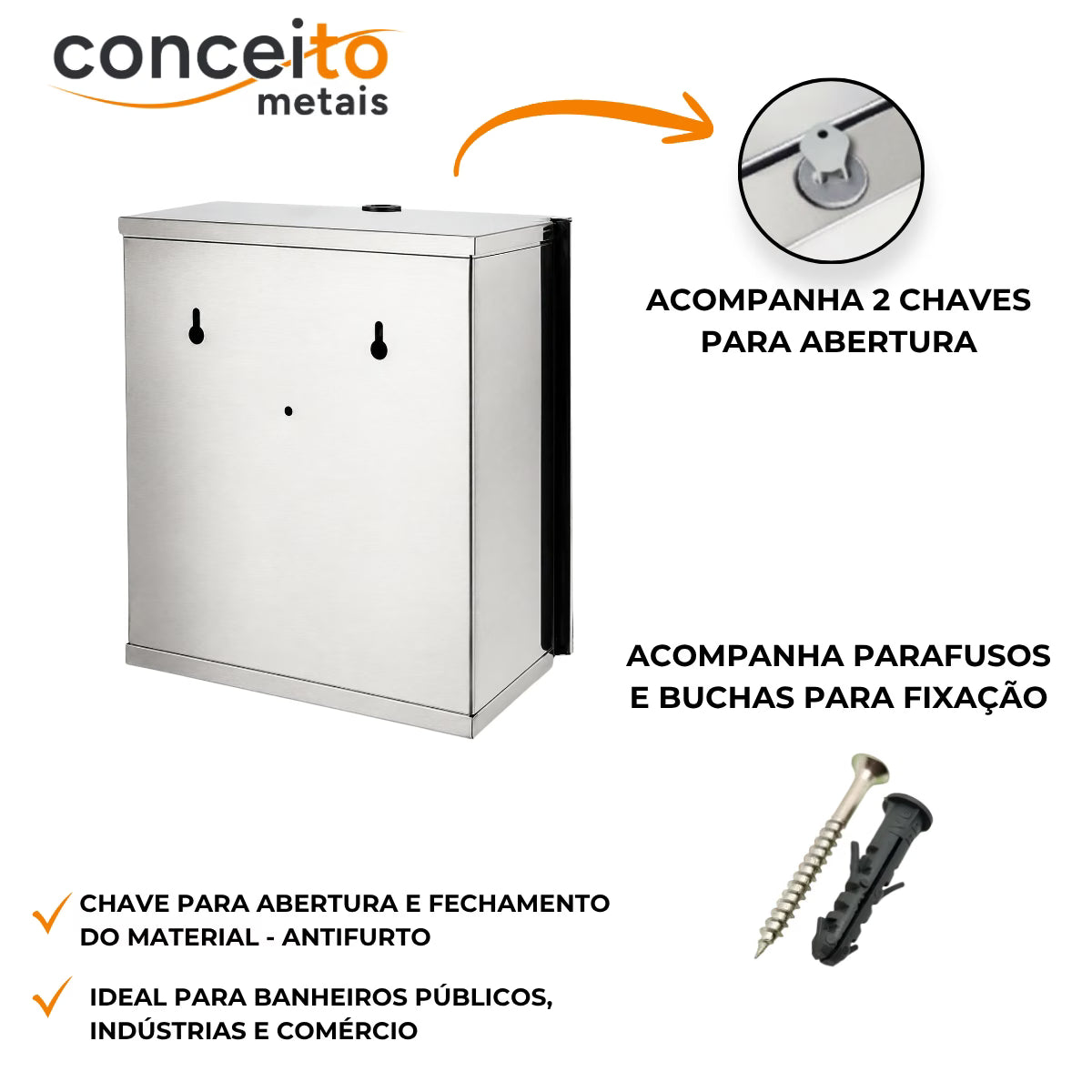 Toalheiro inox interfolhas com trava - 12182: fixação e acessórios