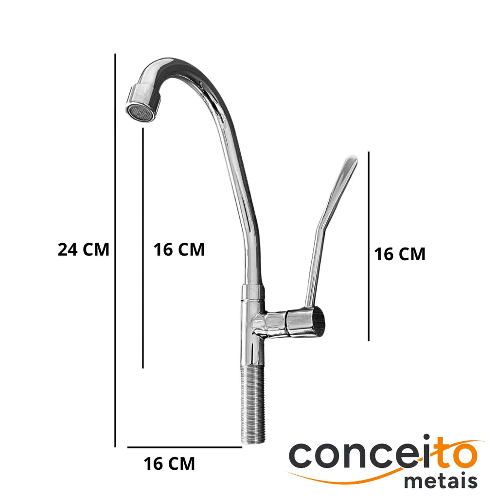 Torneira mesa clínica cozinha bica móvel com alavanca competitiva - 12198: medidas