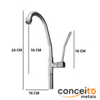Torneira mesa clínica cozinha bica móvel com alavanca competitiva - 12198: medidas
