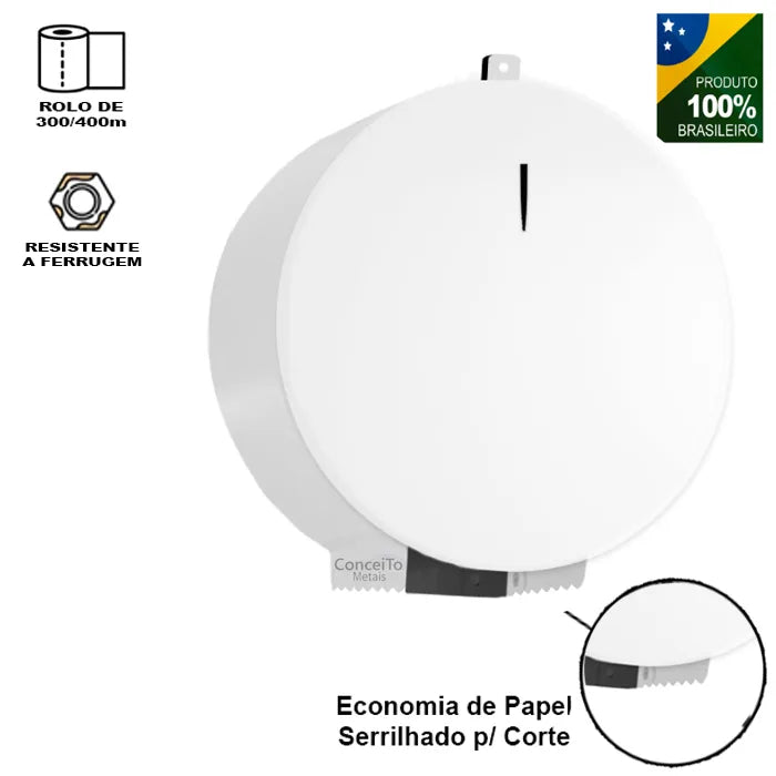 Dispenser de papel higiênico aço carbono branco 400mts com porta cadeado - 12281 - Conceito Metais (foto 3)
