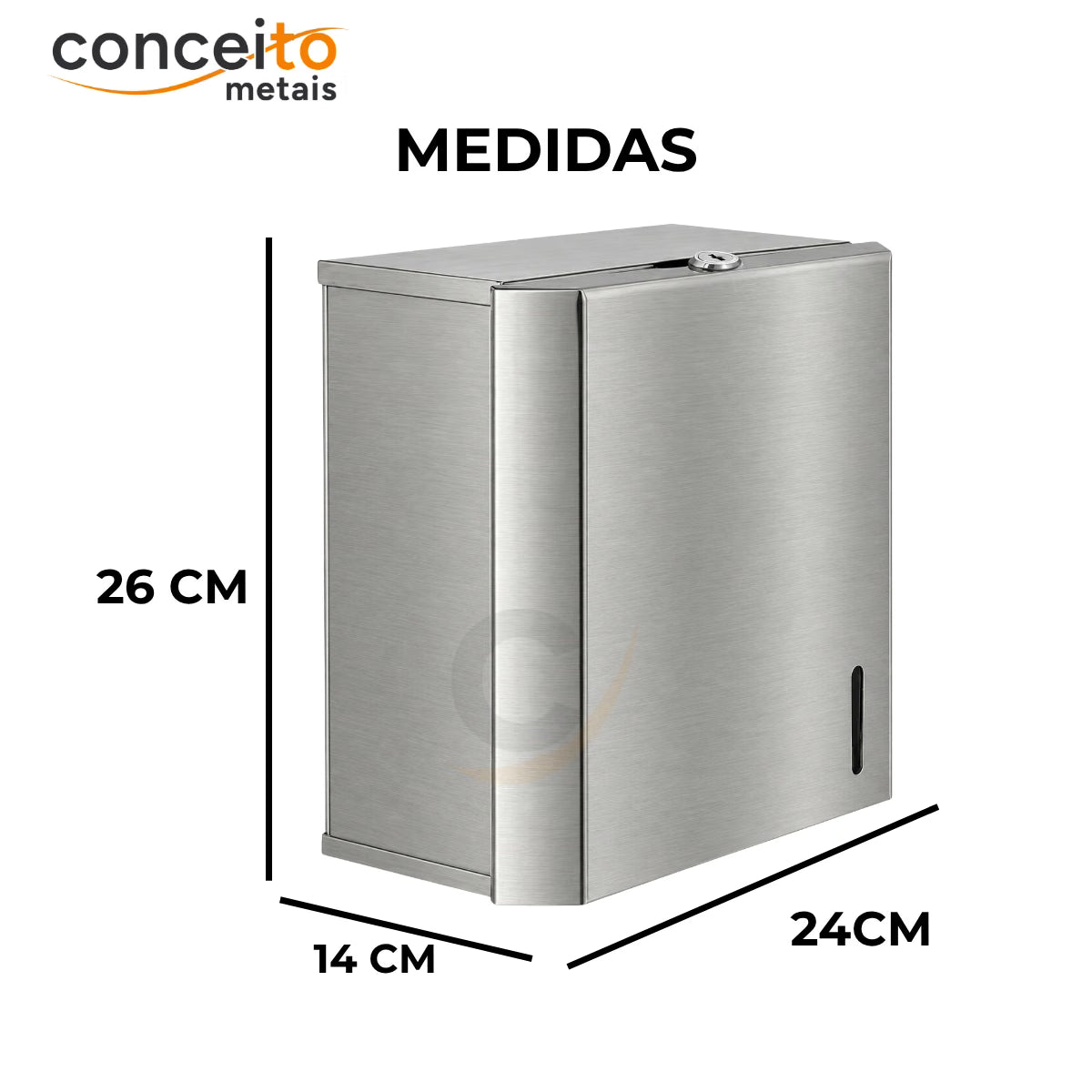 Toalheiro em aço inox escovado interfolhas com trava - 12288: medidas