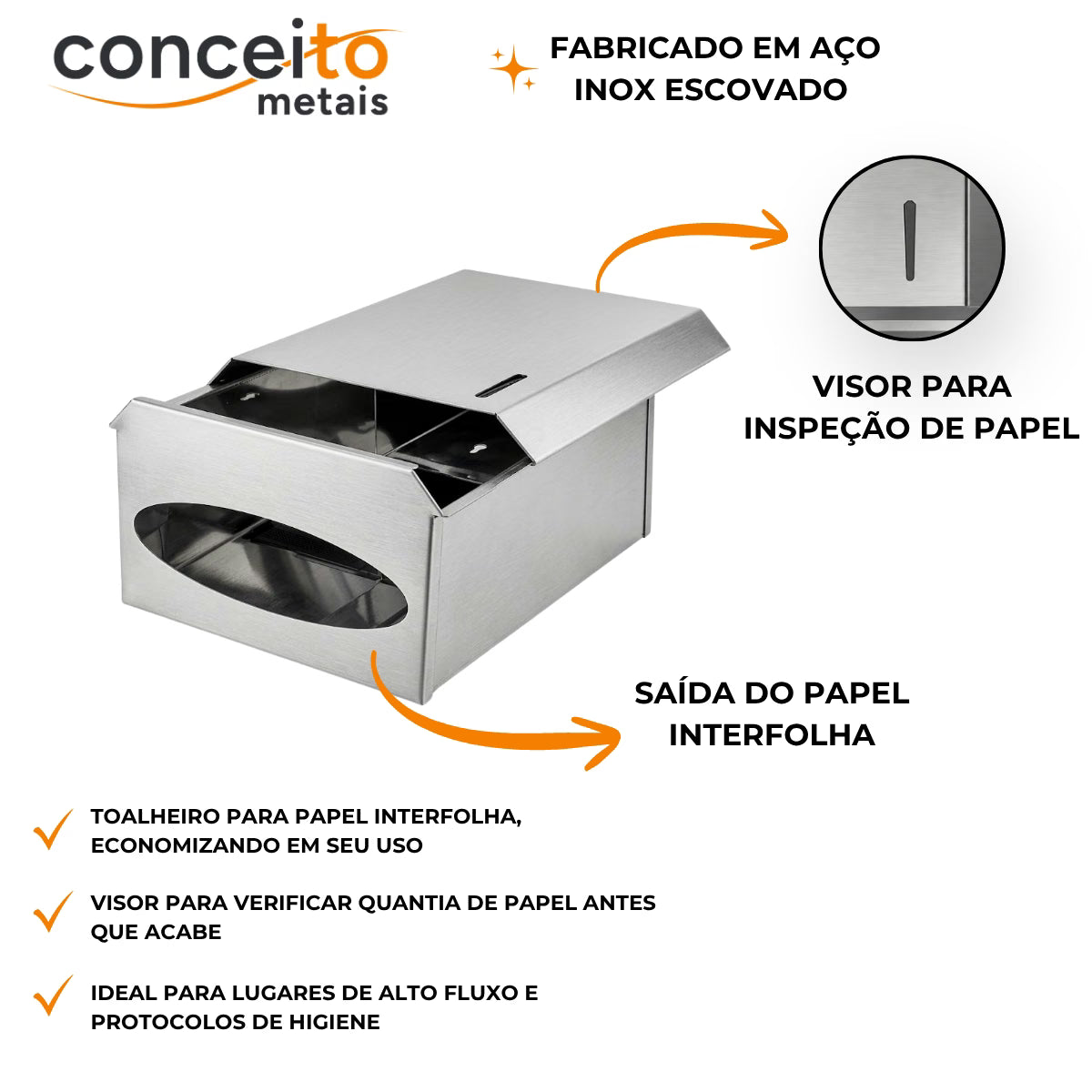 Toalheiro em aço inox escovado interfolhas com trava - 12288: detalhes