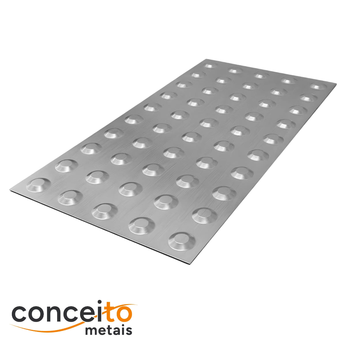 Piso tátil alerta em chapa inox escovado 25x50 - 12400