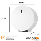 Dispenser de papel higiênico aço carbono branco 400 mt com trava - 12890: medidas