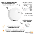Dispenser de papel higiênico aço carbono branco 400 mt com trava - 12890: detalhes