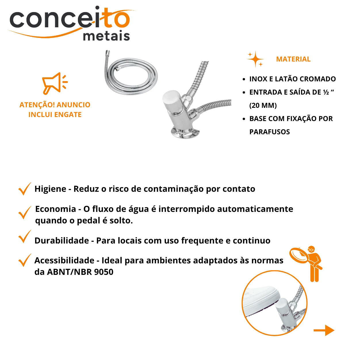 Acionador de pedal mecânico de torneira com engate - 13013: material e vantagens
