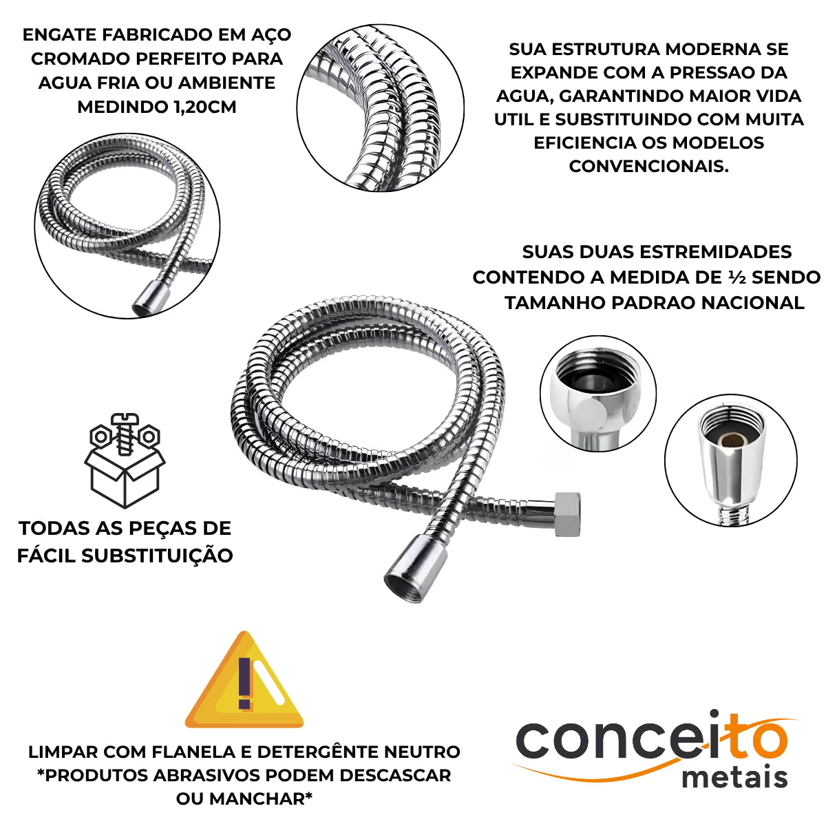 Mangueira engate flexível metal cromado 1,20m ducha - 13014: detalhes