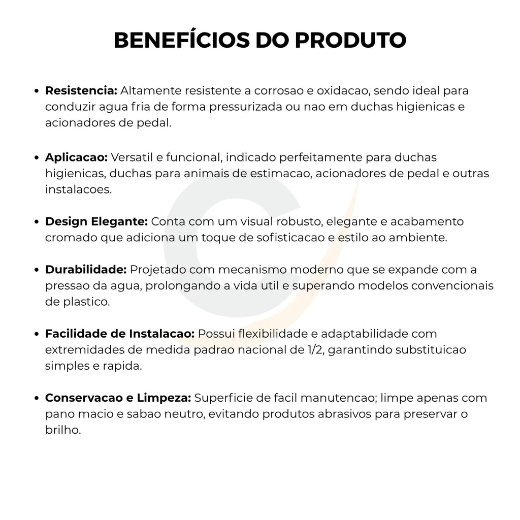 Mangueira engate flexível metal cromado 1,20m ducha - 13014: benefícios do produto