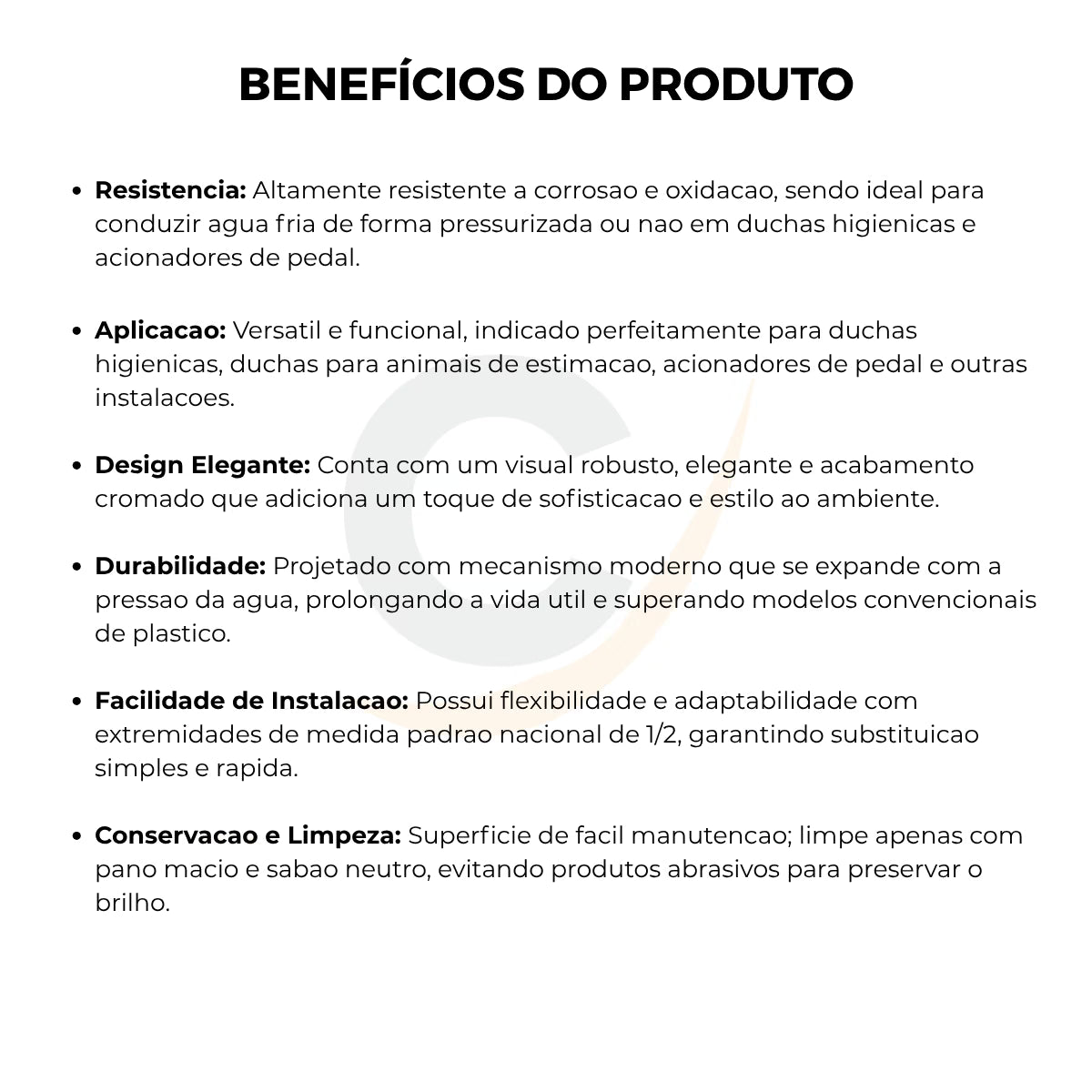 Mangueira engate flexível metal cromado 1,20m ducha - 13014: benefícios do produto