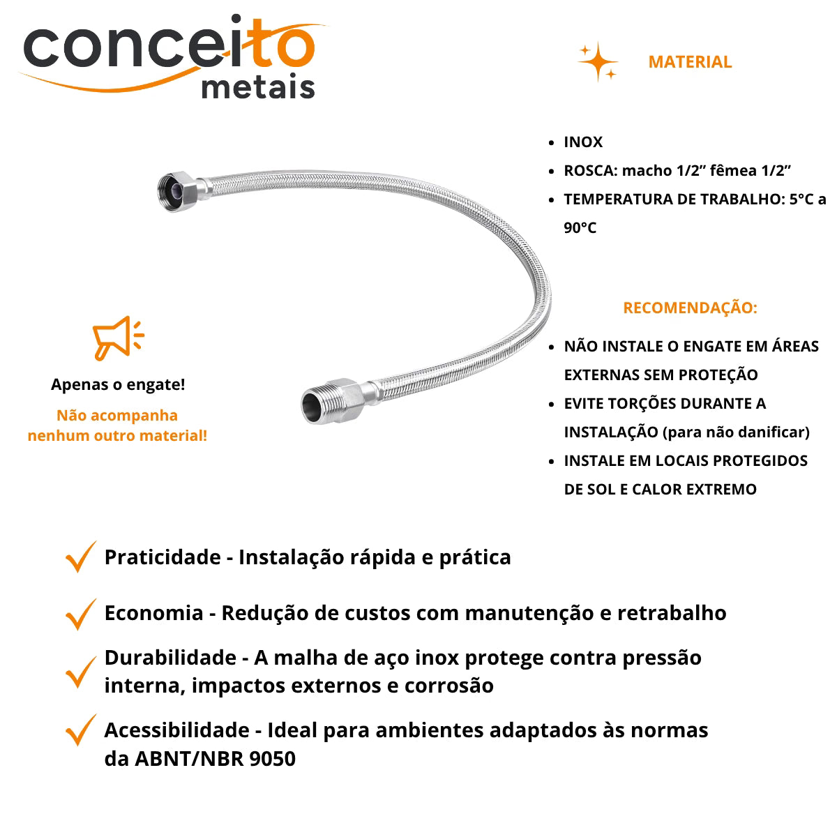 Mangueira engate flexível metal cromado 60cm ducha - 13015: material e vantagens