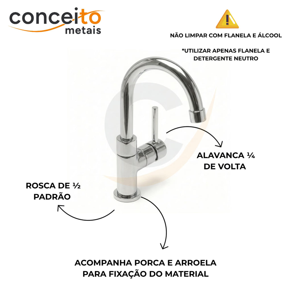 Torneira para lavatório bica móvel 1/4 de volta alavanca - 13016: detalhes e fixação